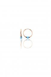 Gümüş rose 12 mm mini turkuaz taşlı halka küpe - 1