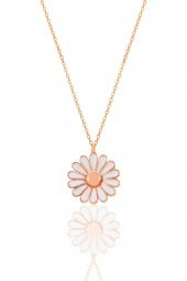 Gümüş rose mineli papatya kolye - 1
