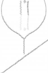 Gümüş beyaz altın rodyumlu pırlanta modeli zirkon taşlı sallantılı su yolu gümüş takım. thumbnail 1