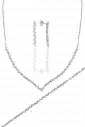 Gümüş beyaz altın rodyumlu pırlanta modeli zirkon taşlı su yolu gümüş takım. - 1