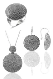 Gümüş salyangoz modeli yuvarlak telkari üçlü set  SGTL11347SET - 1