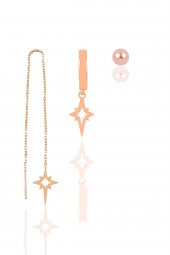 Gümüş rose kutup yıldızı kombin üçlü küpe seti thumbnail 1