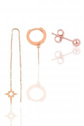 Gümüş rose kutup yıldızı kombin üçlü küpe seti thumbnail 2