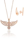 Gümüş rose zirkon taşlı kanat kolye ve küpe seti SGTL11410ROSE - 1