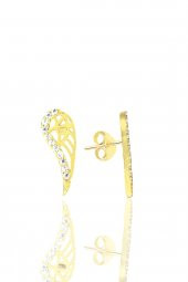 Gümüş  altın yaldızlı zirkon taşlı kanat kolye ve küpe seti - 3