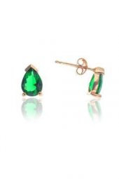 Gümüş rose kök zümrüt taşlı  dorica damla kolye ve çivi modeli küpe seti - 3