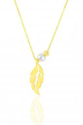 Gümüş altın yaldızlı incili yaprak kolye thumbnail 1