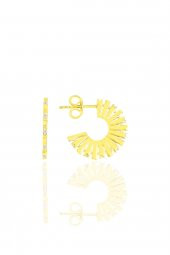 Gümüş altın yaldızlı zirkon taşlı tasarım güneş  küpe thumbnail 2