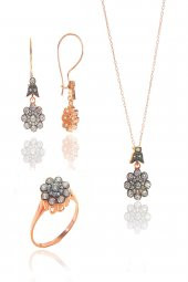 Gümüş rose zirkon taşlı elmas montürlü çiçek modeli set SGTL11461ROSE thumbnail 1