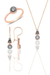 Gümüş rose elmas montürlü yuvarlak üçlü set… SGTL11465ROSE thumbnail 1