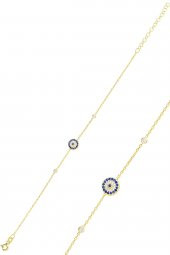 Gümüş altın yaldızlı zirkon taşlı nazar bileklik thumbnail 1