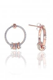 Gümüş rose zirkon taşlı çivili ring küpe - 1