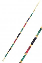 Gümüş altın yaldızlı kök yakut kök zümrüt ve safir doğal taşlı bileklik - 1