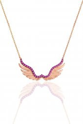 Gümüş rose kök yakut taşlı kanat kolye - 1