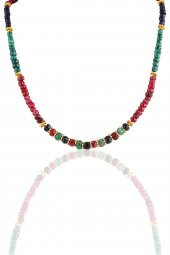 Gümüş altın yaldızlı kök yakut kök zümrüt ve safir doğal taşlı kolye - 1