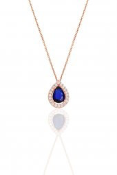 Gümüş rose safir taşlı damla modeli kolye - 1