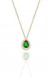 Gümüş rose kök zümrüt taşlı damla modeli ikili set - 2