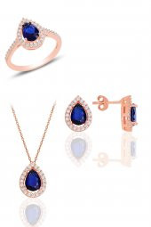 Gümüş rose safir taşlı damla modeli üçlü set SGTL11512LACIVERT - 1