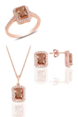 Gümüş rose, renk değiştiren zultanit taşlı baget kesim üçlü set SGTL11522ZLT thumbnail 1