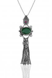 Gümüş kök zümrüt taşlı püsküllü otantik ikili set thumbnail 2