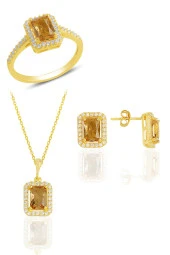 Gümüş altın yaldızlı, renk değiştiren zultanit taşlı baget kesim üçlü set SGTL11527ZLT thumbnail 1