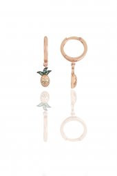Gümüş rose zirkon taşlı ananas küpe - 1