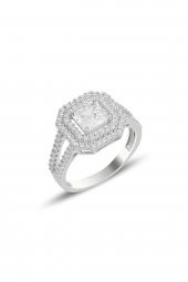 Gümüş rodyumlu özel tasarım baget kesim zirkon taşlı üçlü set SGTL11563RODAJ thumbnail 3