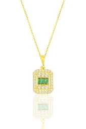 Gümüş  altın yaldızlı baget kesim kök zümrüt taşlı çizgili üçlü set SGTL11562YESIL thumbnail 3