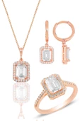 Gümüş rose baget taşlı üçlü set SGTL11564ROSE thumbnail 1