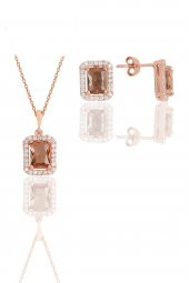 Gümüş rose renk değiştiren zultanit taşlı baget kesim ikili set - 1