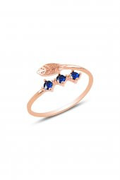 Gümüş rose safir taşlı ayarlamalı yaprak modeli yüzük - 1