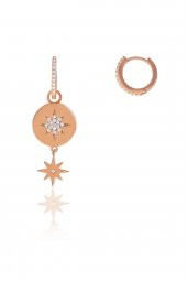 Gümüş rose özel tasarım kuzey yıldızı halka küpe thumbnail 1