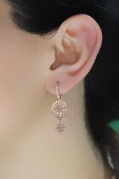 Gümüş rose özel tasarım kuzey yıldızı halka küpe thumbnail 2