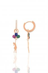 Gümüş rose balonlu kız kolye ve küpe gümüş set - 3