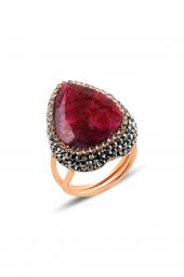 Gümüş rose kök yakut taşlı alttan ayarlamalı gümüş yüzük - 1