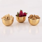 ÇAKIR 3 LÜ DEKORATİF METAL GOLD KASE ÇEREZLİK SOSLUK REÇELLİK İKRAMLIK LOKUMLUK 9X6 CM - 1
