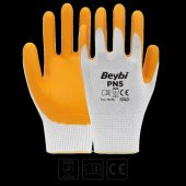 Beybi Nitril PMK PN5 Beyaz Sarı Örme Polyoster Nitril  9 Beden 12li Paket EN388 (3121X) - 1