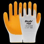 Beybi Nitril PMK PN5 Beyaz Sarı Örme Polyoster Nitril 10 Beden 12li Paket EN388 (3121X) - 1