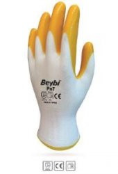 Beybi Nitril Poly PN7 9 Beden Beyaz Sarı Eldiven 12li Paket - 1