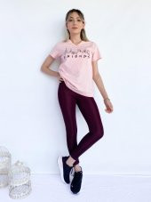 Kadın V Yaka Friends Baskılı Pembe Tshirt - 3