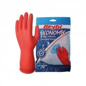 Beybi 7-7.5 Ekonomik 25li Paket Lateks Kırmızı Eldiven Pamuk Kaplı İç Yüzey Terlemeyi Azaltır - 1