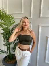 Kadın Askılı Haki Crop thumbnail 1