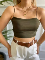 Kadın Askılı Haki Crop thumbnail 3