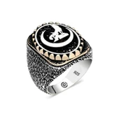 Gümüş Hilal Bozkurt Oval Erkek Yüzük - 1