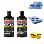 MERTOX ARAÇ ARABA OTOMOBİL OTO TEMİZLİK SETİ - CİLALI OTO ŞAMPUANI + İNCE ÇİZİK GİDERİCİ PASTA 2X500ML - 1