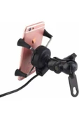 Usb Şarjlı Ayna Bağlantılı Motosiklet Telefon Tutucu Motor Tutacağı - 5