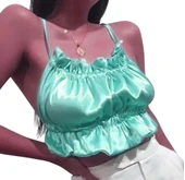 ASM0280 Bayan Su Yeşili Kare Pecete Saten Suit Büstier - 1