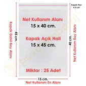 15x40+5 cm. (15x45) 25 Adet Şeffaf Bantlı Yapışkanlı Jelatin Poşet thumbnail 1