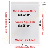 5x20+5 cm. (5x25) 25 Adet Şeffaf Bantlı Yapışkanlı Jelatin Poşet thumbnail 1