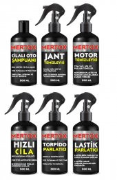 MERTOX ARAÇ ARABA OTOMOBİL OTO TEMİZLİK SETİ OTO ŞAMPUANI+JANT-MOTOR TEMİZLEYİCİ+HIZLI CİLA+TORPİDO+LASTİK PARLATICI 6X500ML - 1